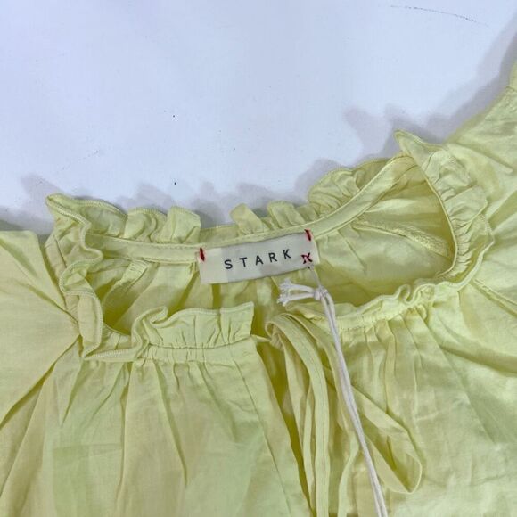 Stark X Blouse Womens Medium Yellow Tie Front Ruffle Short Sleeves Top New - Picture 3 of 10